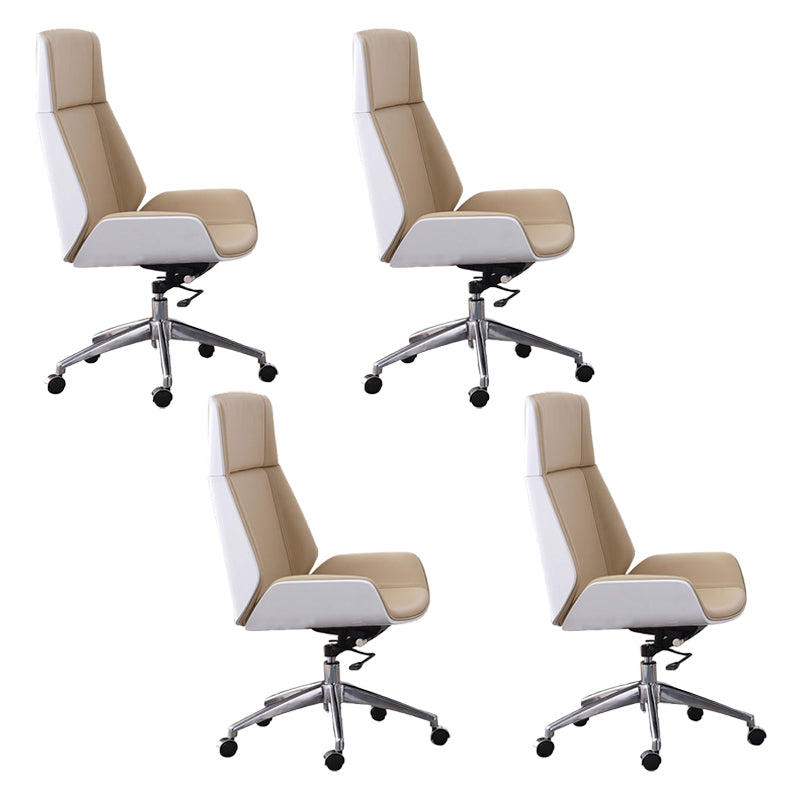 Armless Leather Desk Chair Modern No Distressing Ergonomic Office Chair with Wheels