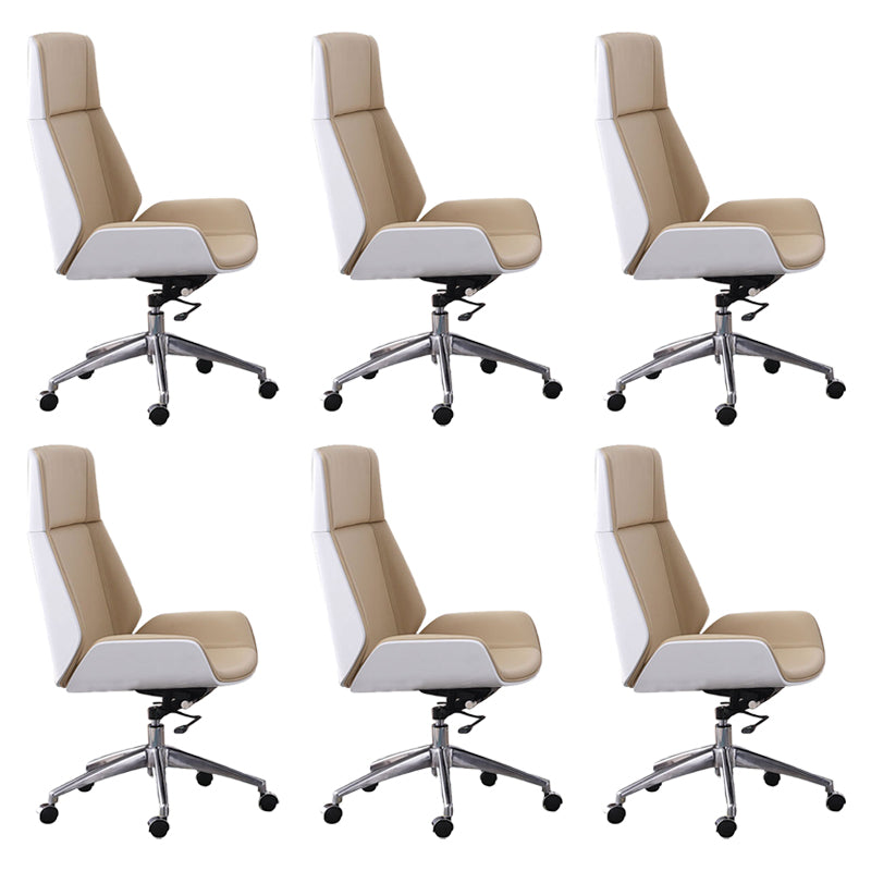 Armless Leather Desk Chair Modern No Distressing Ergonomic Office Chair with Wheels