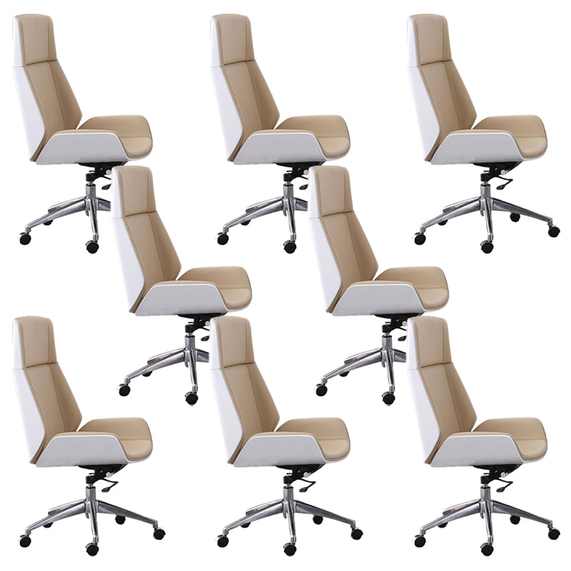 Armless Leather Desk Chair Modern No Distressing Ergonomic Office Chair with Wheels