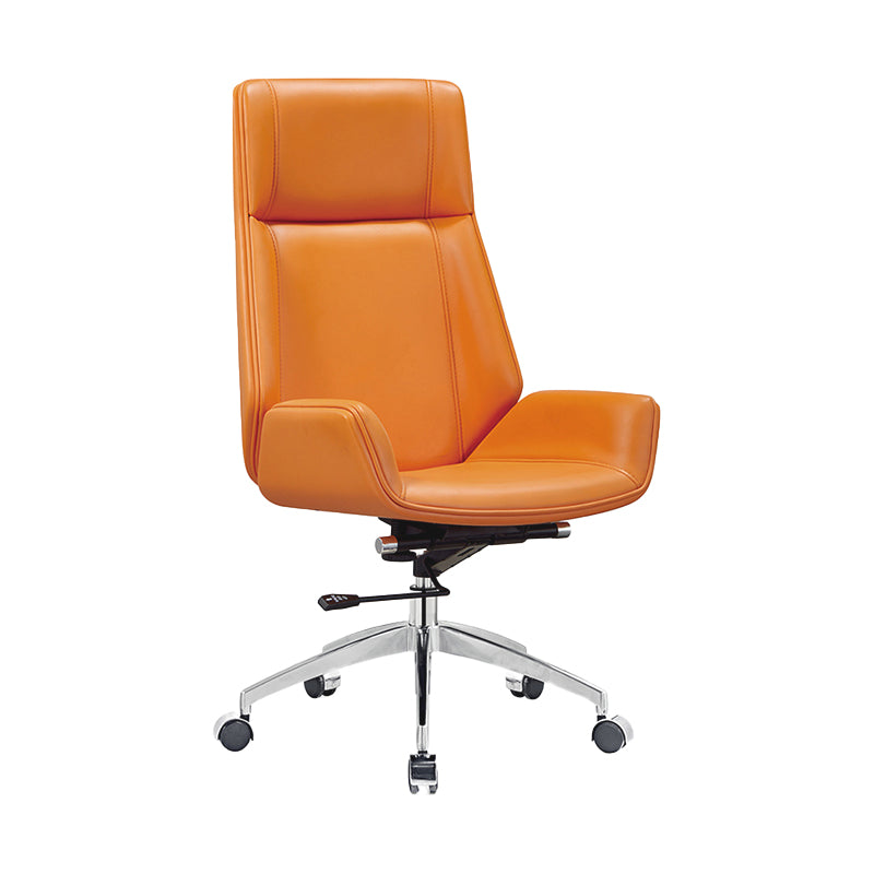 Armless Leather Desk Chair Modern No Distressing Ergonomic Office Chair with Wheels
