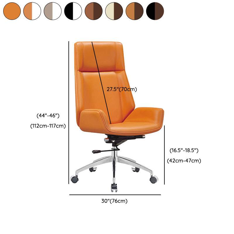 Armless Leather Desk Chair Modern No Distressing Ergonomic Office Chair with Wheels