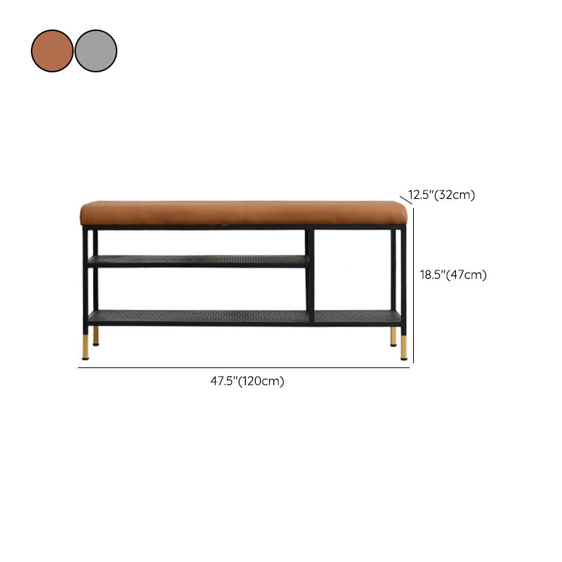 Metal Cushioned Included Bench Modern Accent Bench with Shelves