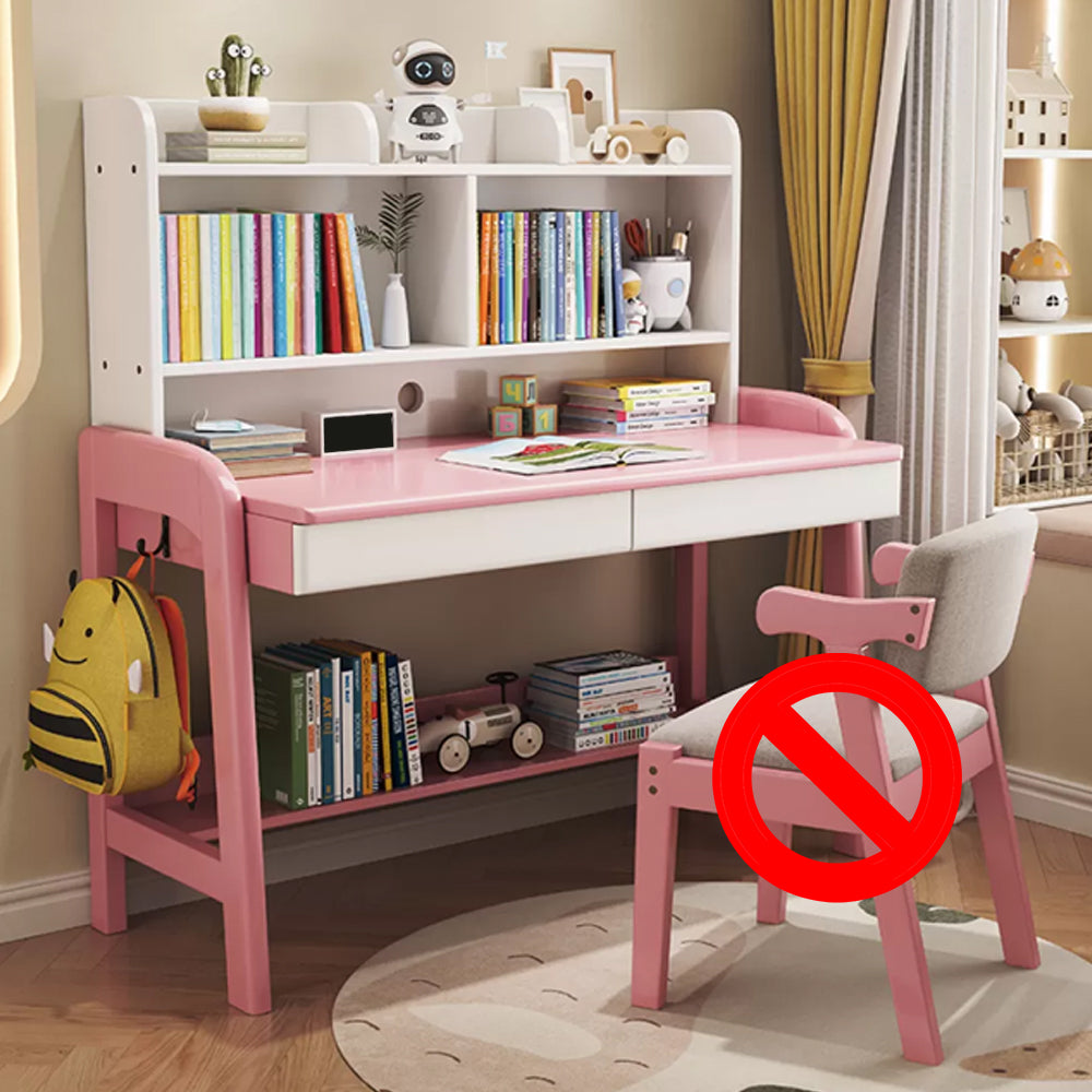 Solid Wood Study Desk Home with Bookshelf with Storage Drawer Writing Desk