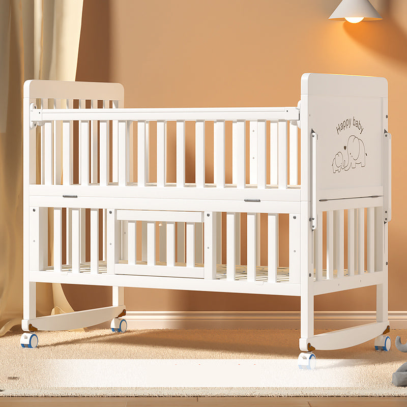 Scandinavian White Wood with Guardrail with Storage Nursery Crib