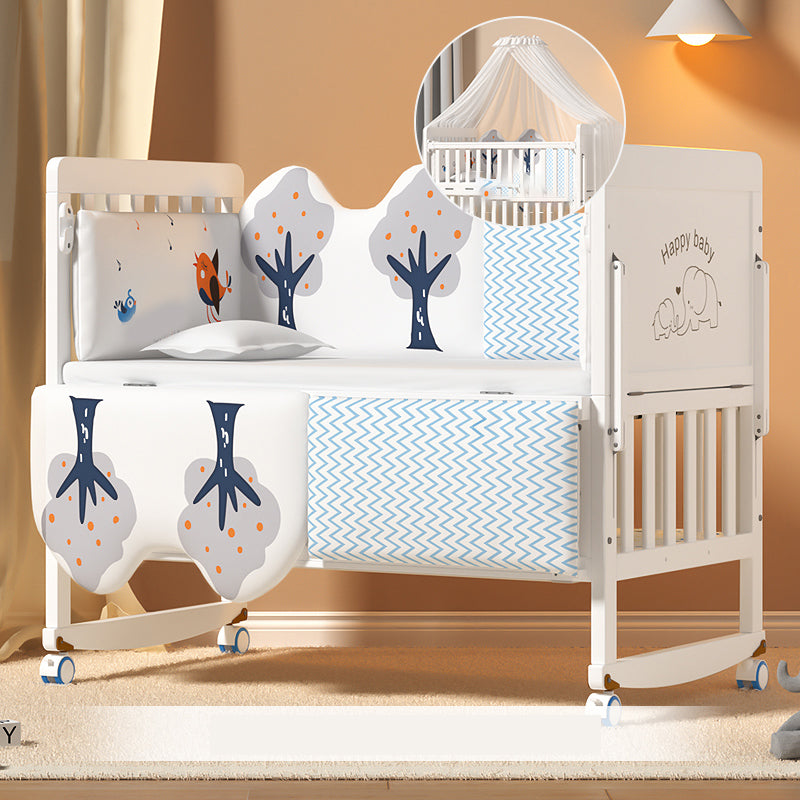 Scandinavian White Wood with Guardrail with Storage Nursery Crib