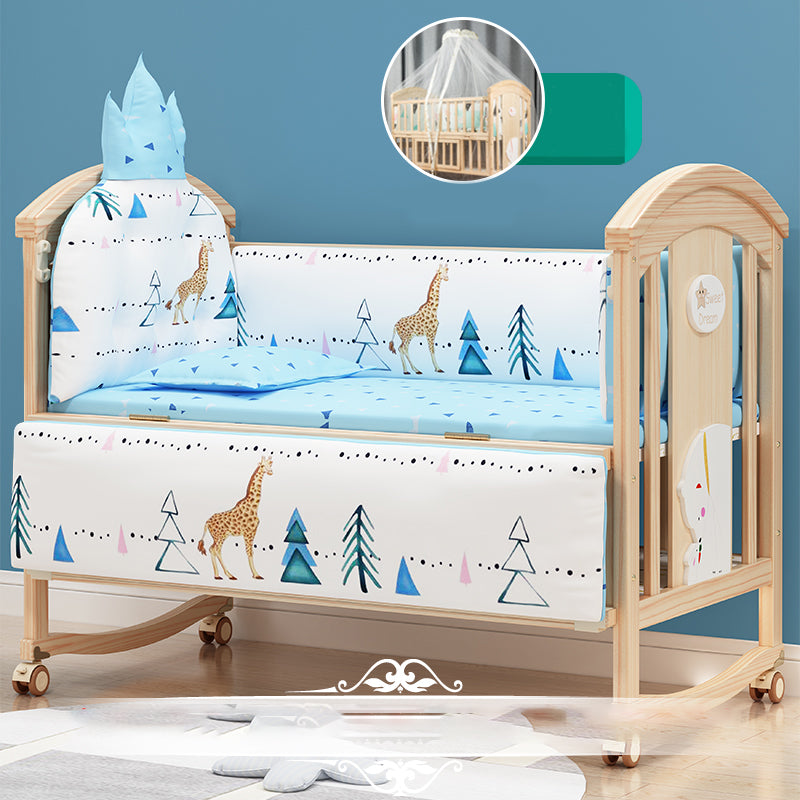 Farmhouse / Country Wood Washed Natural with Adjustable Height Baby Crib