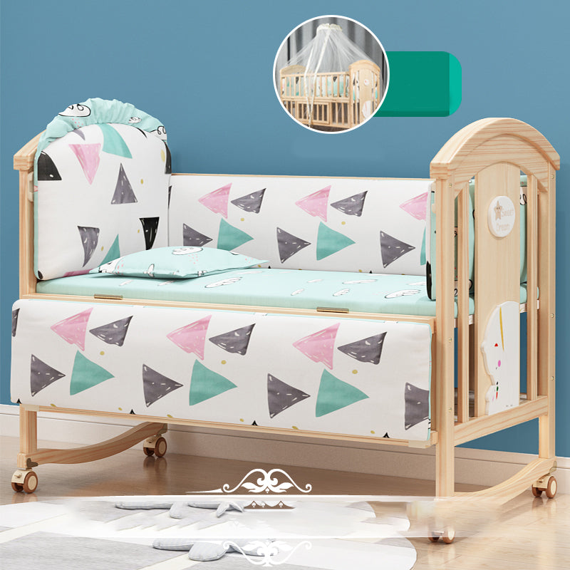 Farmhouse / Country Wood Washed Natural with Adjustable Height Baby Crib