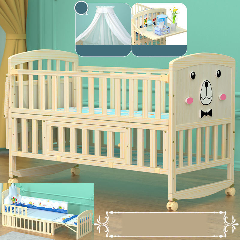 Scandinavian Solid Wood Baby Crib Convertible Nursery Bed with Guardrail