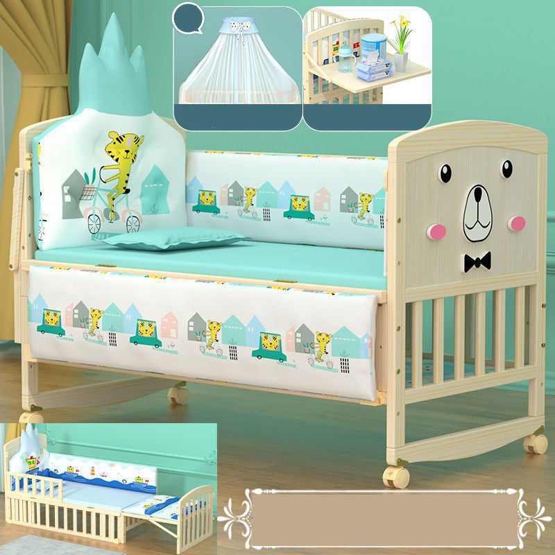 Scandinavian Solid Wood Baby Crib Convertible Nursery Bed with Guardrail