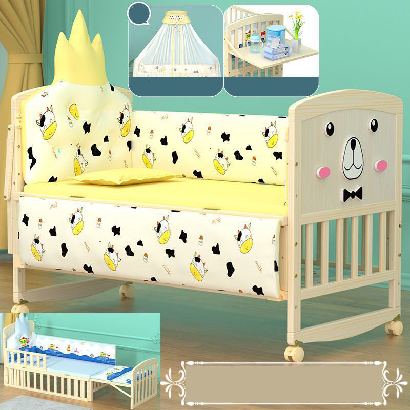 Scandinavian Solid Wood Baby Crib Convertible Nursery Bed with Guardrail