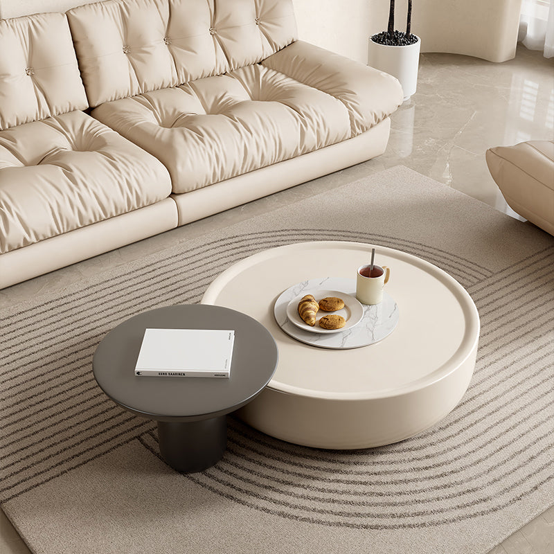 Contemporary Round White Cocktail Table 1 Drawer Drum Coffee Table Set