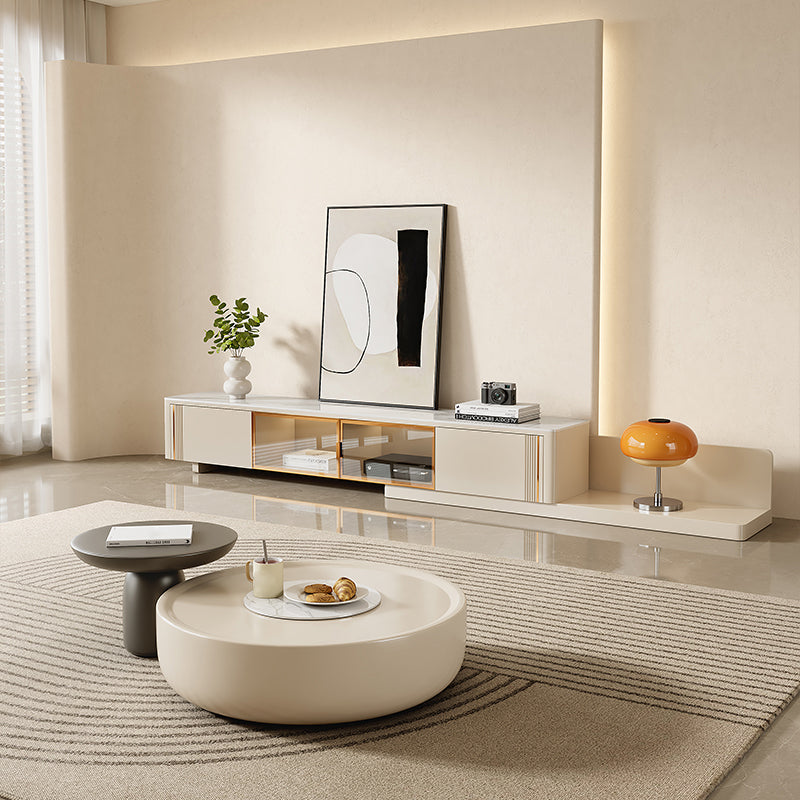 Contemporary Round White Cocktail Table 1 Drawer Drum Coffee Table Set