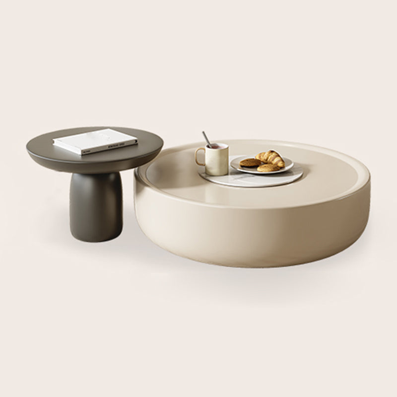Contemporary Round White Cocktail Table 1 Drawer Drum Coffee Table Set