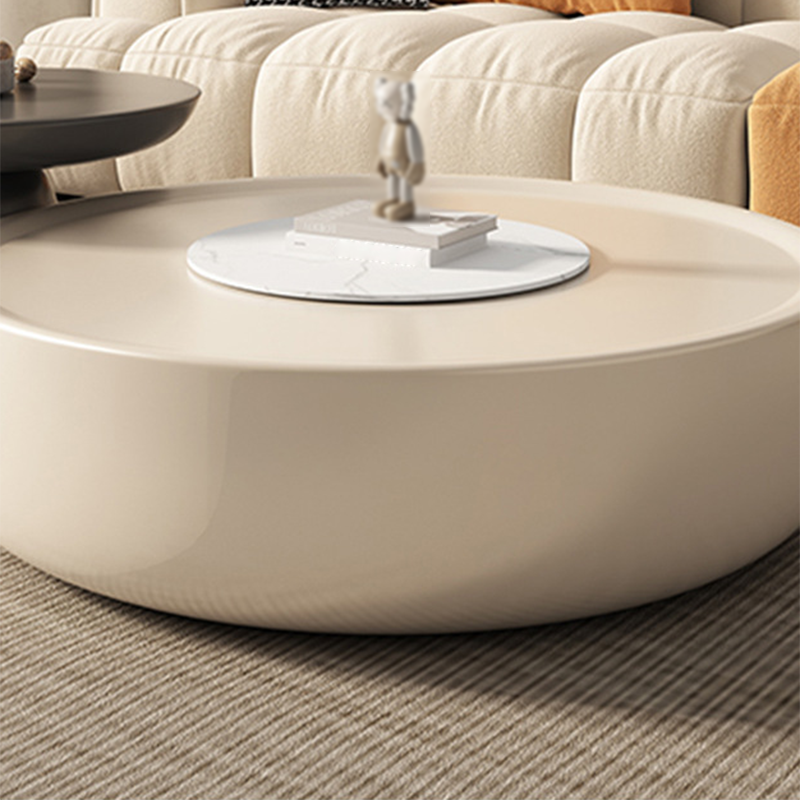 Contemporary Round White Cocktail Table 1 Drawer Drum Coffee Table Set