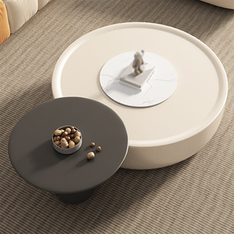 Contemporary Round White Cocktail Table 1 Drawer Drum Coffee Table Set