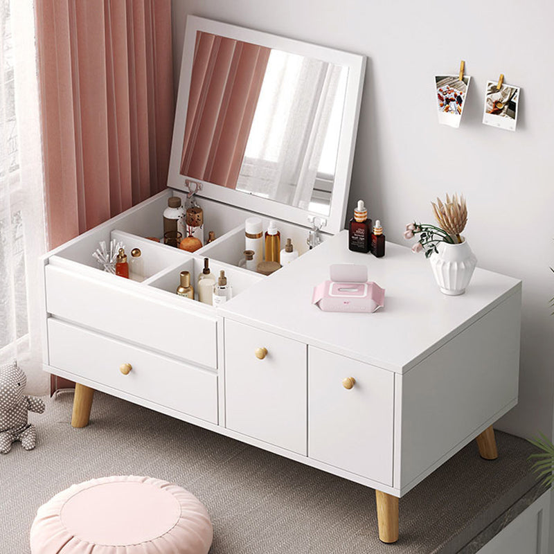 Contemporary Natural Bedroom Solid Wood Mirror With Drawer Makeup Vanity Set