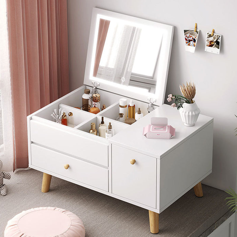 Contemporary Natural Bedroom Solid Wood Mirror With Drawer Makeup Vanity Set