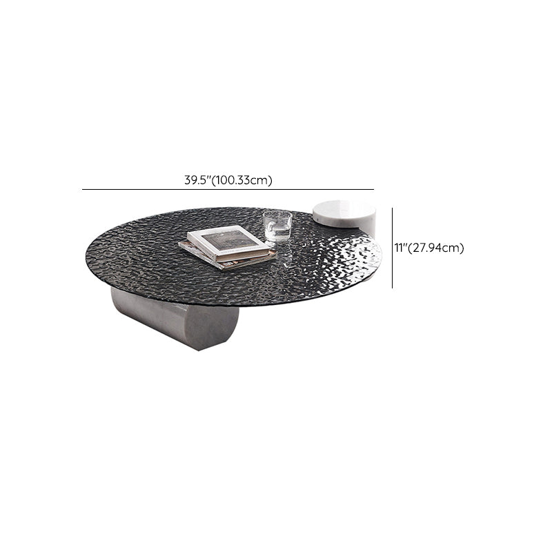 Round Glass Top Coffee Table Black Abstract Coffee Cocktail Table