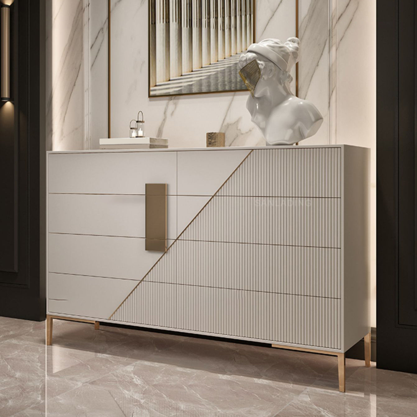 Glam Horizontal Storage Chest Wood Soft-Close Drawers Double Chest