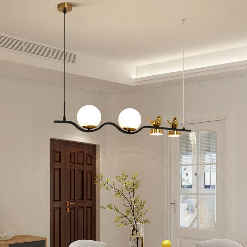 Black and Gold Kitchen Island Fixture Metal & Glass Post Modern Ceiling Pendant