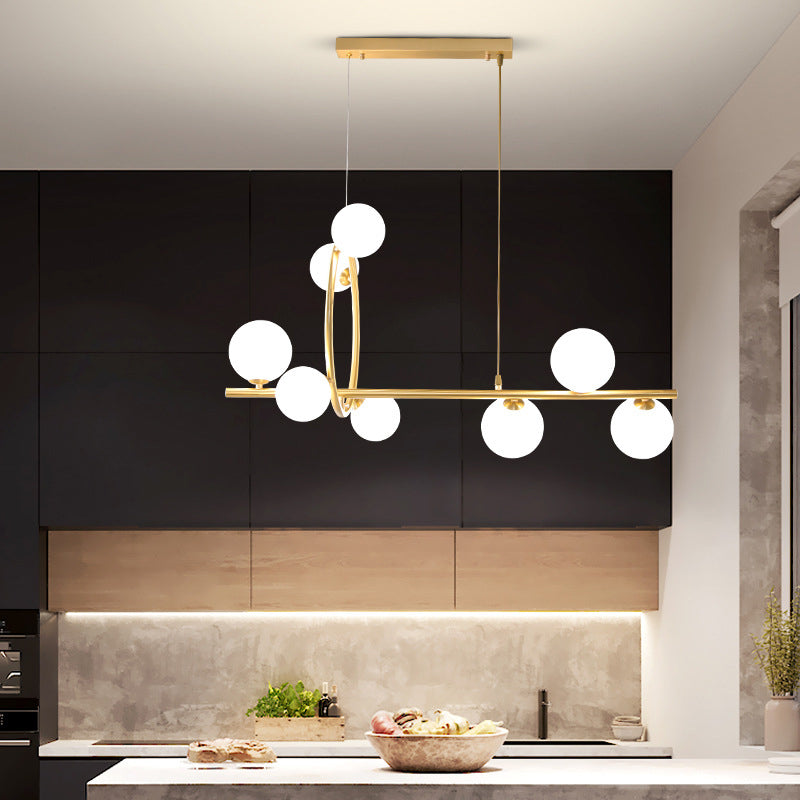 Post Modern Kitchen Island Fixture Solid Brass and Glass Pendant Ceiling Light in Gold