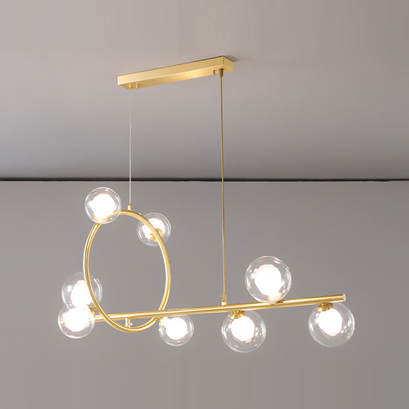 Post Modern Kitchen Island Fixture Solid Brass and Glass Pendant Ceiling Light in Gold