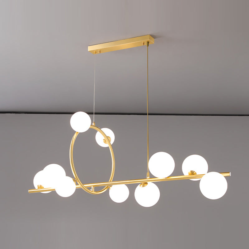 Post Modern Kitchen Island Fixture Solid Brass and Glass Pendant Ceiling Light in Gold