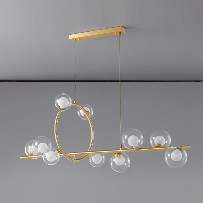 Post Modern Kitchen Island Fixture Solid Brass and Glass Pendant Ceiling Light in Gold