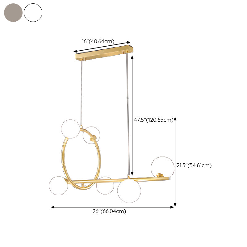 Post Modern Kitchen Island Fixture Solid Brass and Glass Pendant Ceiling Light in Gold