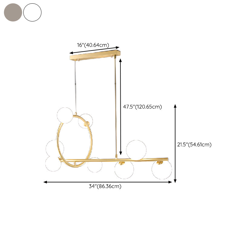 Post Modern Kitchen Island Fixture Solid Brass and Glass Pendant Ceiling Light in Gold