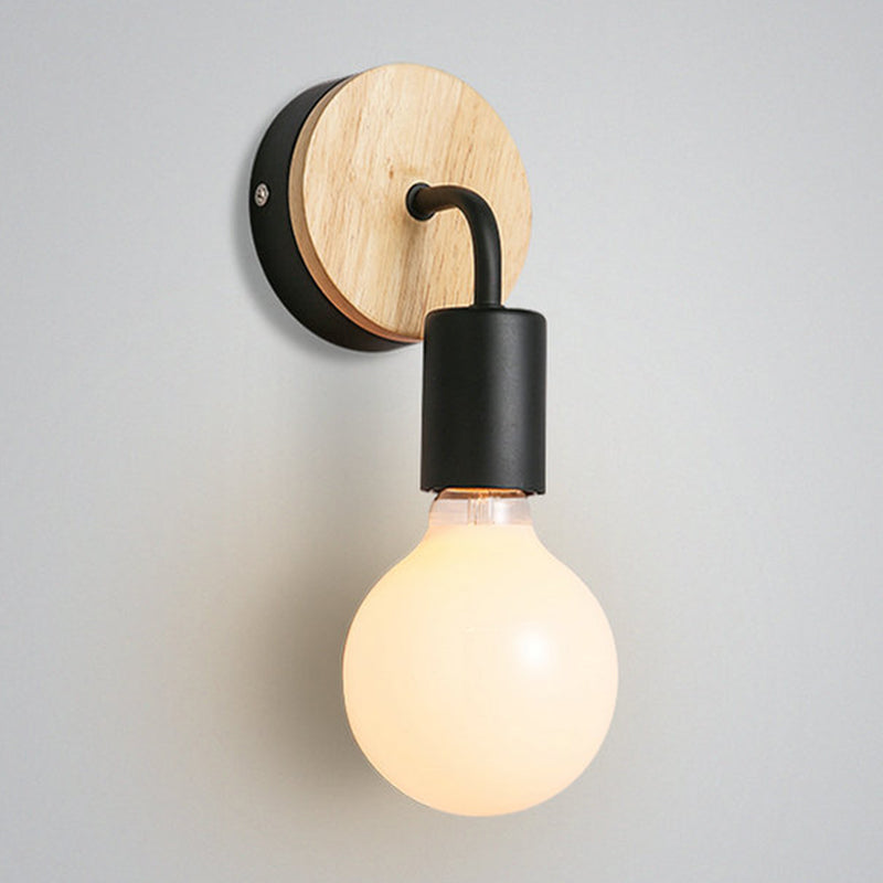 Single White/Black Modernism Wall Mounted Sconce Wooden Wall Light