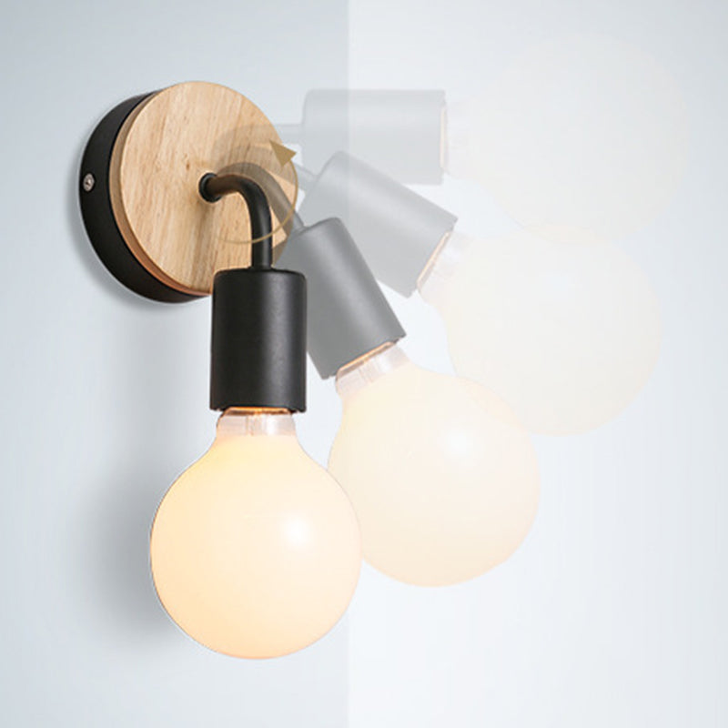 Single White/Black Modernism Wall Mounted Sconce Wooden Wall Light