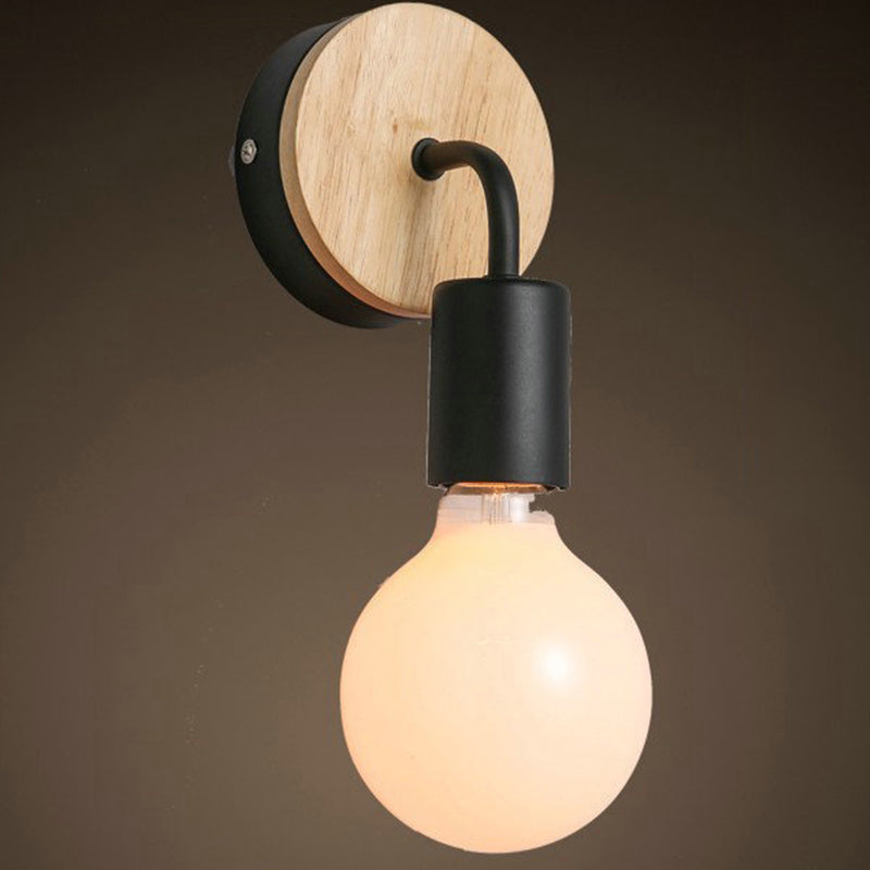 Single White/Black Modernism Wall Mounted Sconce Wooden Wall Light