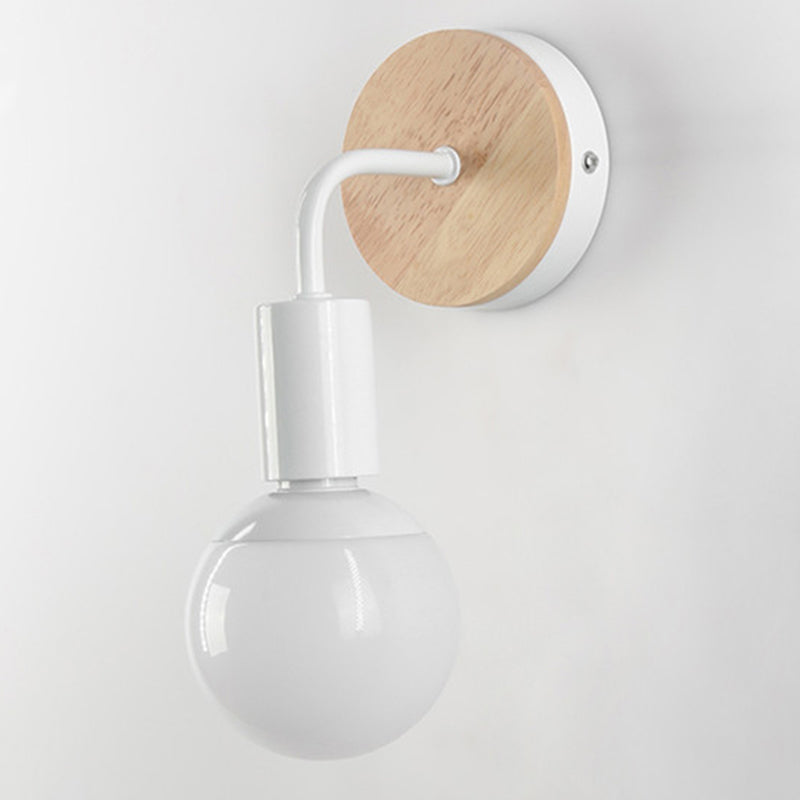 Single White/Black Modernism Wall Mounted Sconce Wooden Wall Light