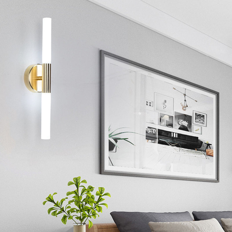 Cylinder Shape Vanity Lamp Modern Style Glass 2 Lights Bath Light in Black/Gold