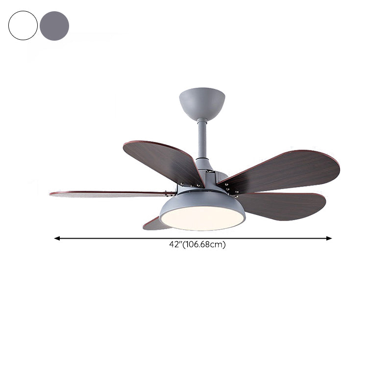 5 - Blades Kids Style Ceiling Fan Metal and Wood Fan Lighting Fixture in Grey / White