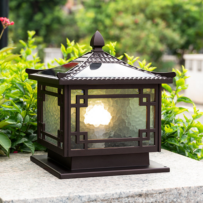 Rectangular Shape Metal Solar Pillar Lamp Modern Style 1 Light Outdoor Lights in Brown