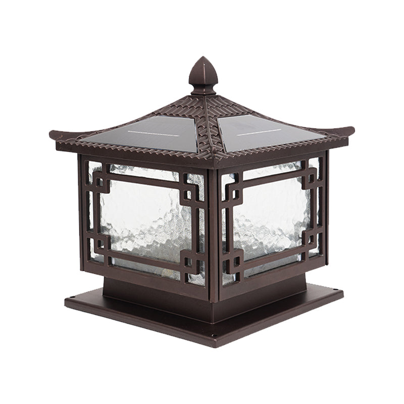 Rectangular Shape Metal Solar Pillar Lamp Modern Style 1 Light Outdoor Lights in Brown