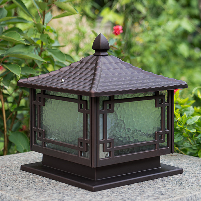 Rectangular Shape Metal Solar Pillar Lamp Modern Style 1 Light Outdoor Lights in Brown