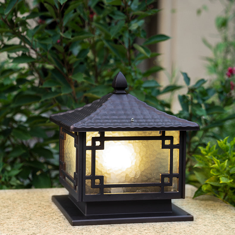 Rectangular Shape Metal Solar Pillar Lamp Modern Style 1 Light Outdoor Lights in Brown