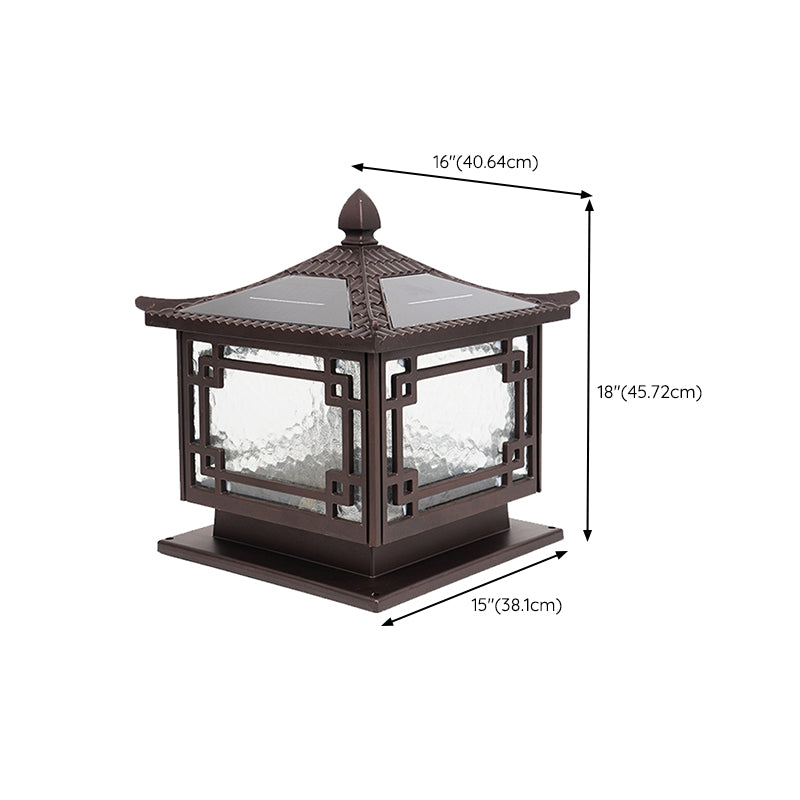 Rectangular Shape Metal Solar Pillar Lamp Modern Style 1 Light Outdoor Lights in Brown