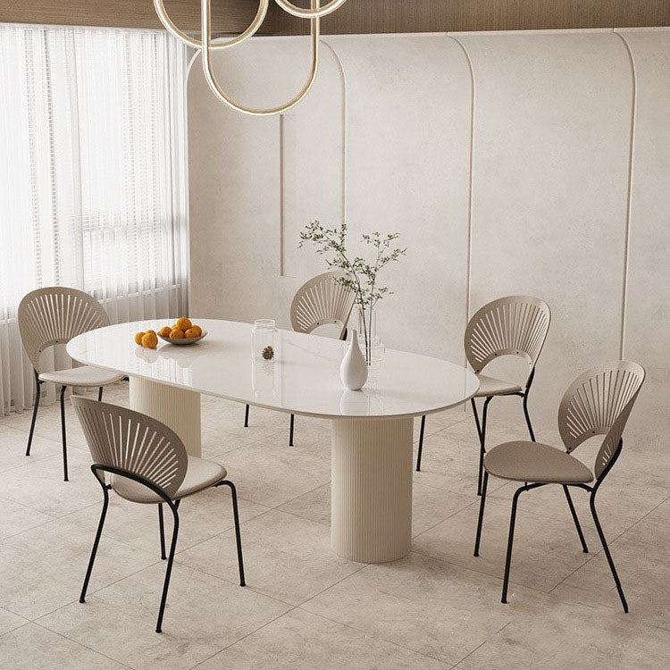 Dining Room Dinner Kitchen Table Double Pedestal Stone Oval Dining Table