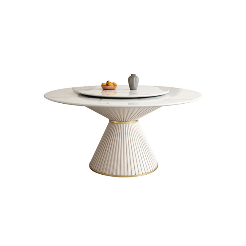 Glam Pedestal Dining Table White Dining Table with Turntable for Kitchen