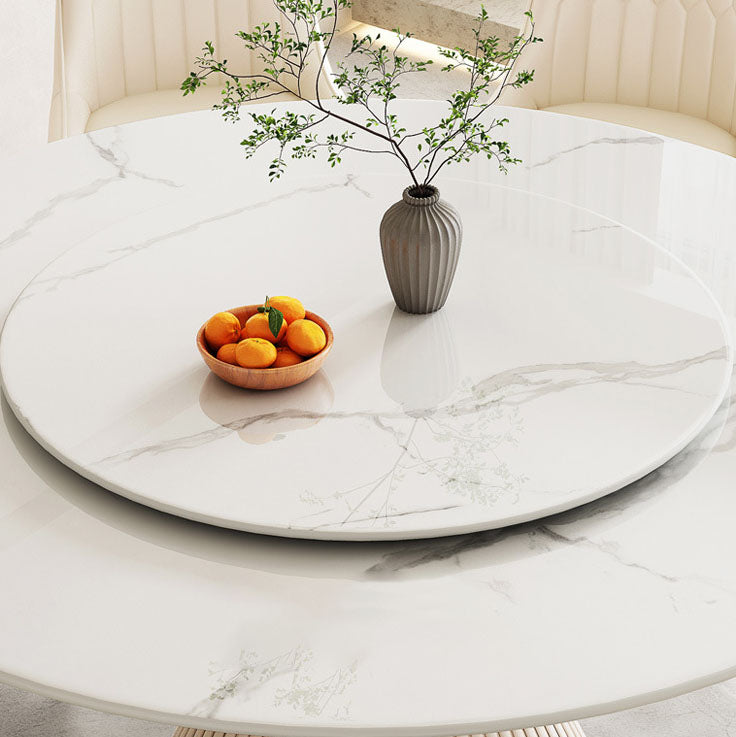 Glam Pedestal Dining Table White Dining Table with Turntable for Kitchen