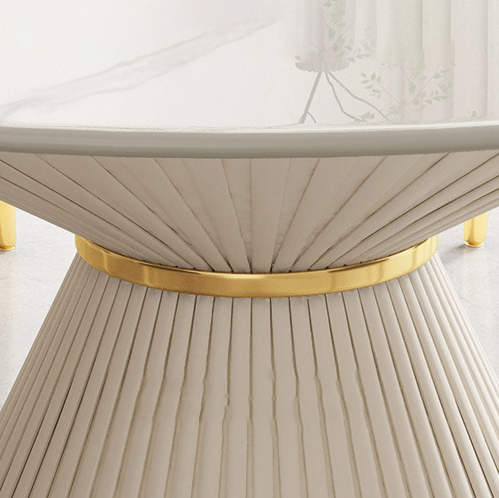 Glam Pedestal Dining Table White Dining Table with Turntable for Kitchen