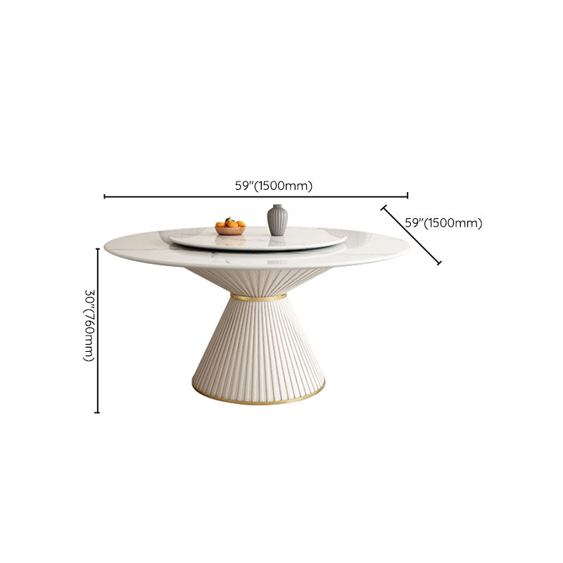 Glam Pedestal Dining Table White Dining Table with Turntable for Kitchen