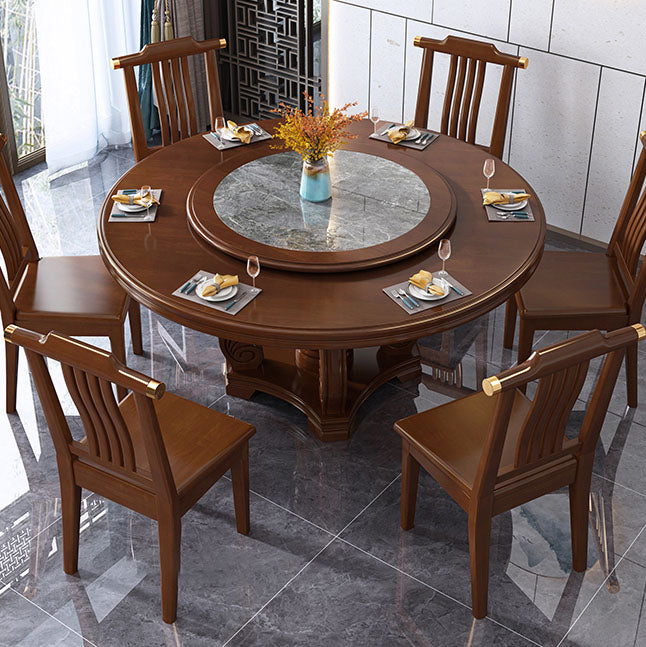 Pedestal Dining Table Solid Wood Convertible Table for Dining Room