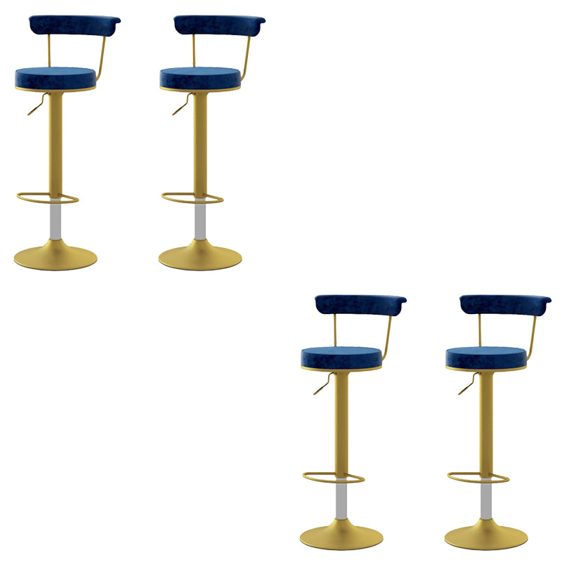 Glam Low Back Dining Stools Adjustable Height Bar Stools with Metal Base