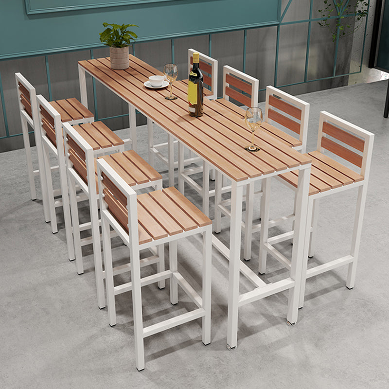 Industrial 1/5/9 Pieces Bar Table Set Rectangle Wood Counter Table with Stools for Balcony