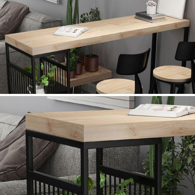 Industrial Style Bistro Bar Table Wood Rectangle Metal Base Bar Table